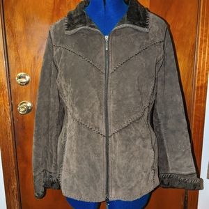 Brown leather patchwork jacket Large